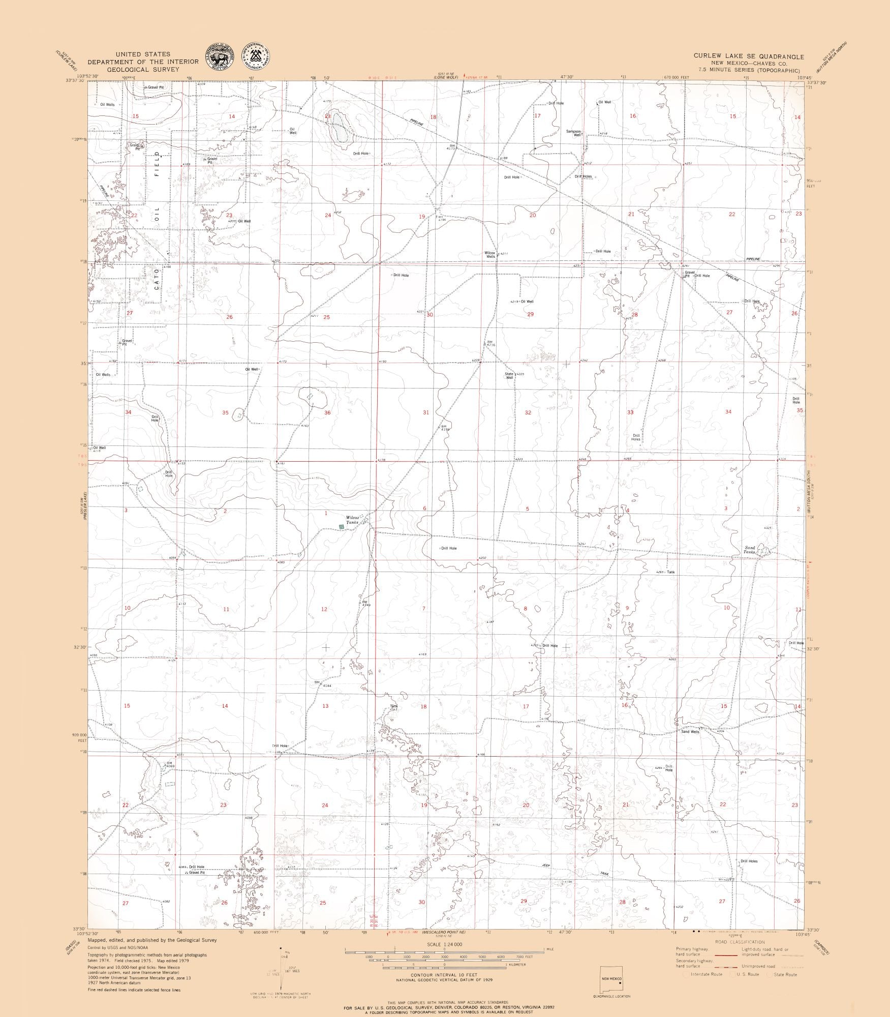 Topographical Map - Curlew Lake New Mexico Quad - USGS 1979 - 23 x 26 ...