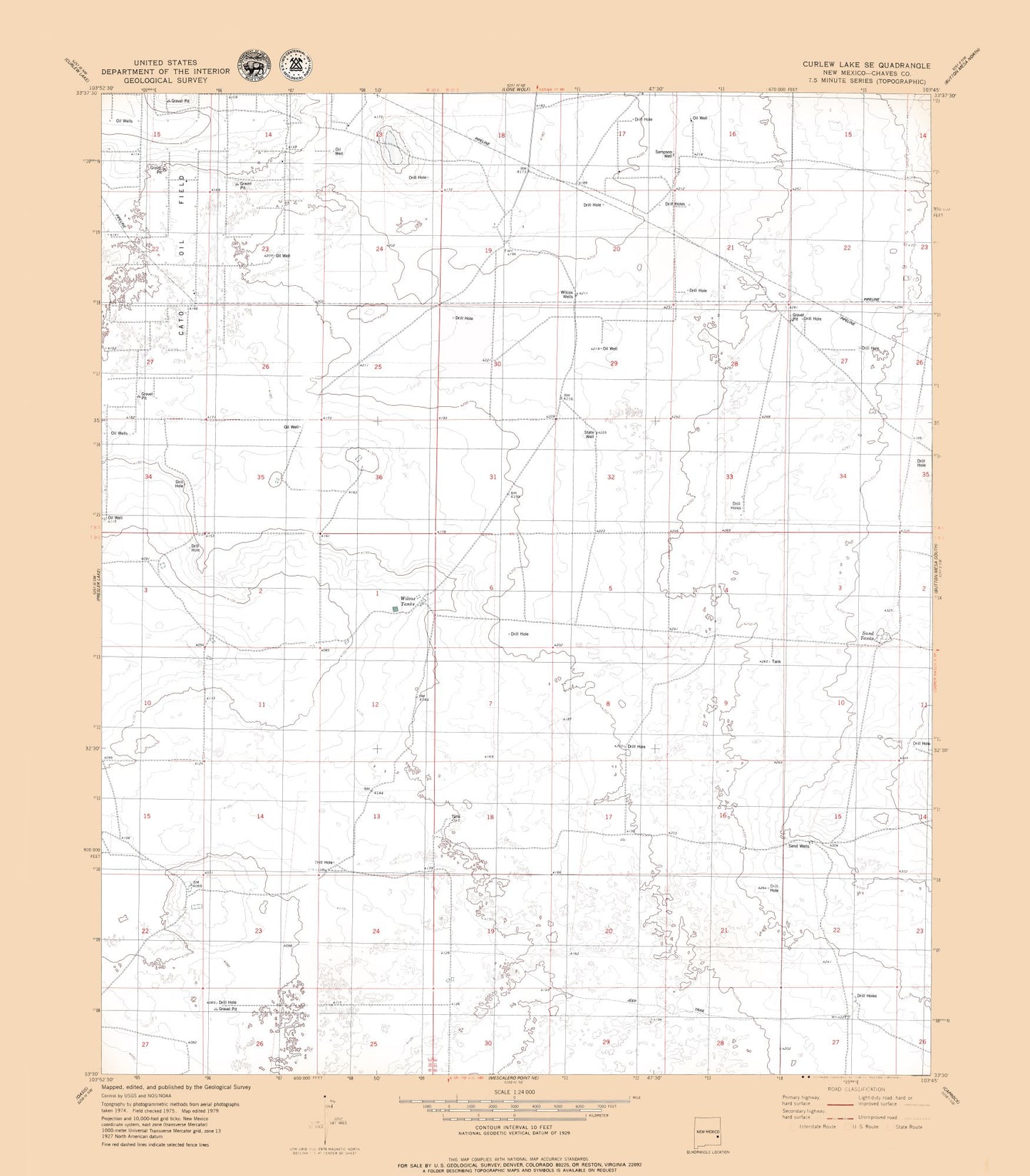 Topographical Map - Curlew Lake New Mexico Quad - USGS 1979 - 23 x 26.27 - Vintage Wall Art