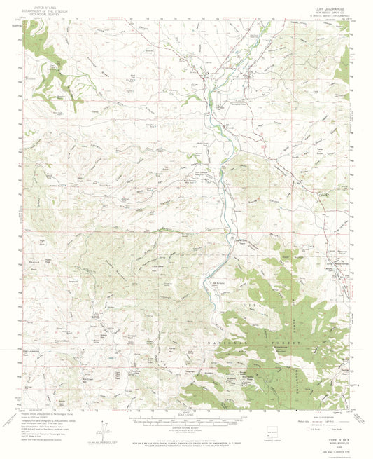 Topographical Map - Cliff New Mexico Quad - USGS 1959 - 23 x 28.26 - Vintage Wall Art
