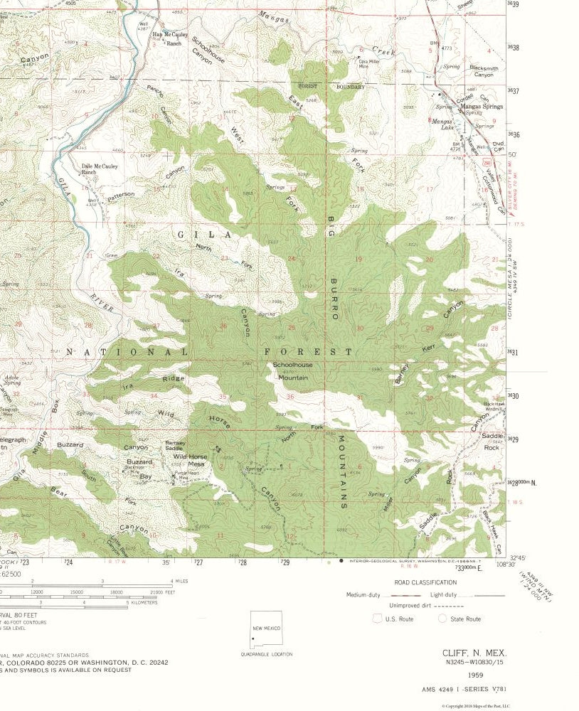 Topographical Map - Cliff New Mexico Quad - USGS 1959 - 23 x 28.26 - Vintage Wall Art