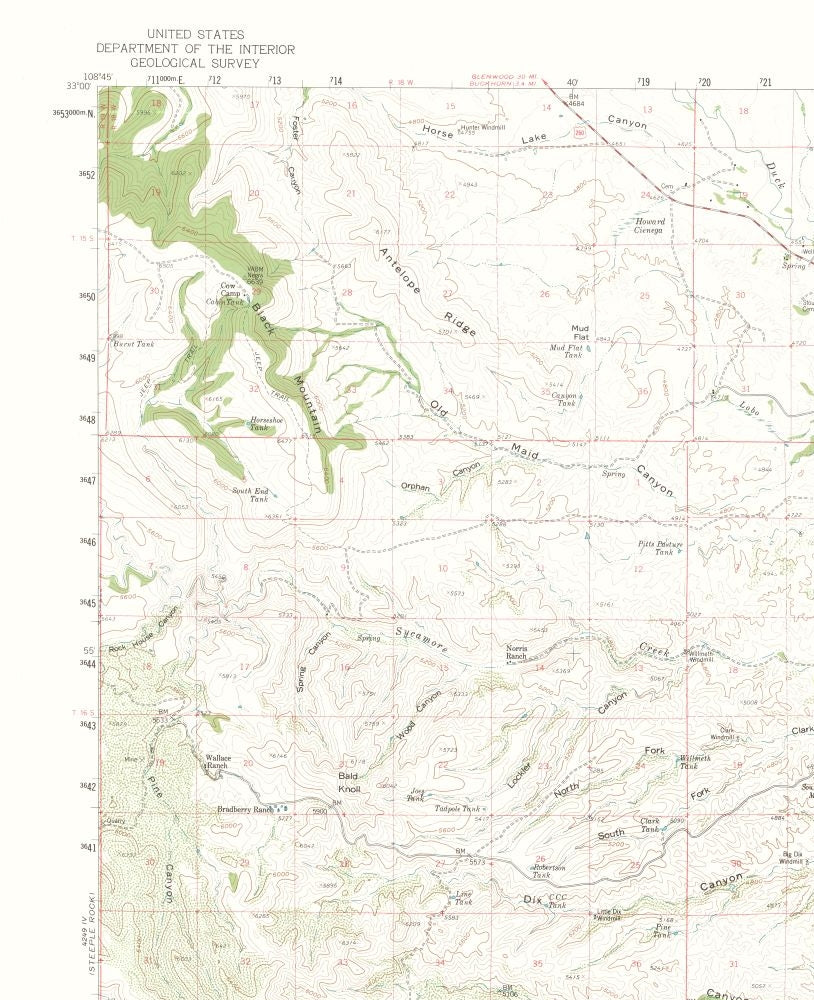 Topographical Map - Cliff New Mexico Quad - USGS 1959 - 23 x 28.26 - Vintage Wall Art