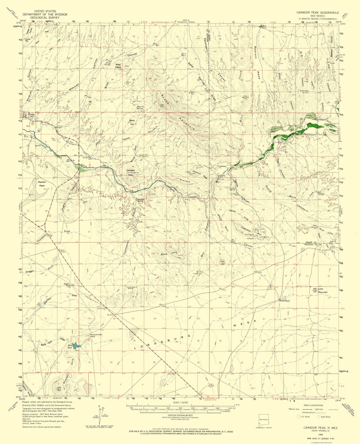 Topographical Map - Canador Peak New Mexico Quad - USGS 1959 - 23 x 28.34 - Vintage Wall Art