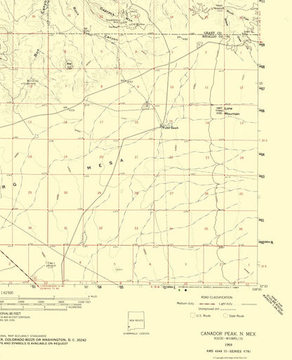 Topographical Map - Canador Peak New Mexico Quad - USGS 1959 - 23 x 28.34 - Vintage Wall Art