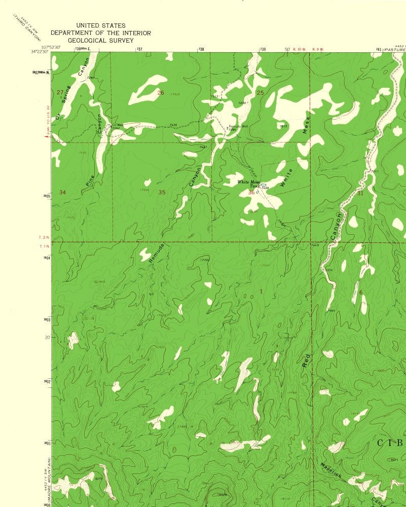 Topographical Map - Cal Ship Mesa New Mexico Quad - USGS 1963 - 23 x 28.69 - Vintage Wall Art