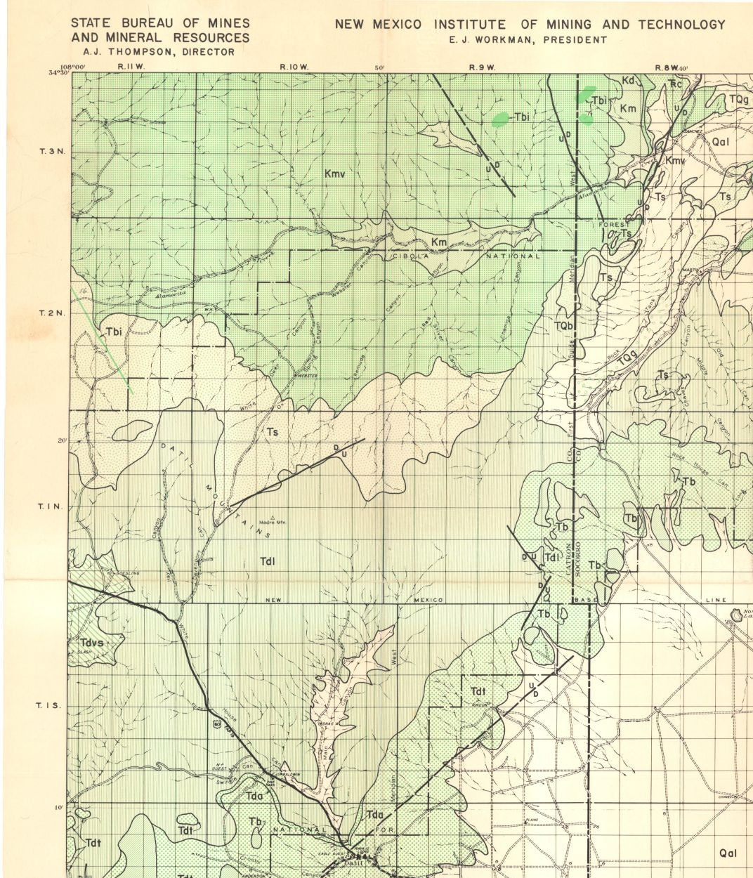 Historic Mine Map - Datil Quad New Mexico Mines - Willard 1958 - 23 x 26.81 - Vintage Wall Art