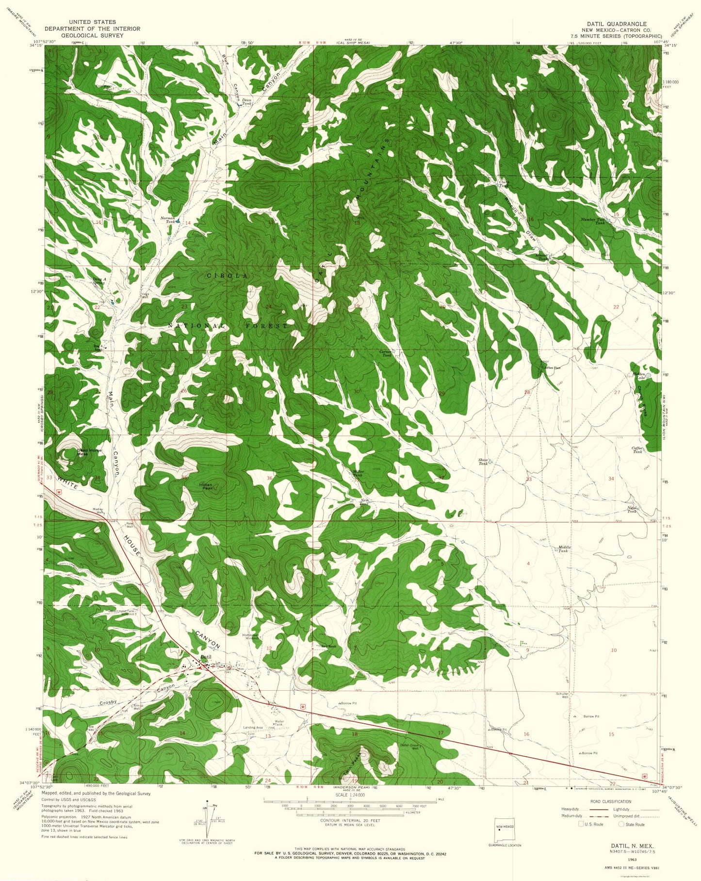 Topographical Map - Datil New Mexico Quad - USGS 1963 - 23 x 28.89 - Vintage Wall Art