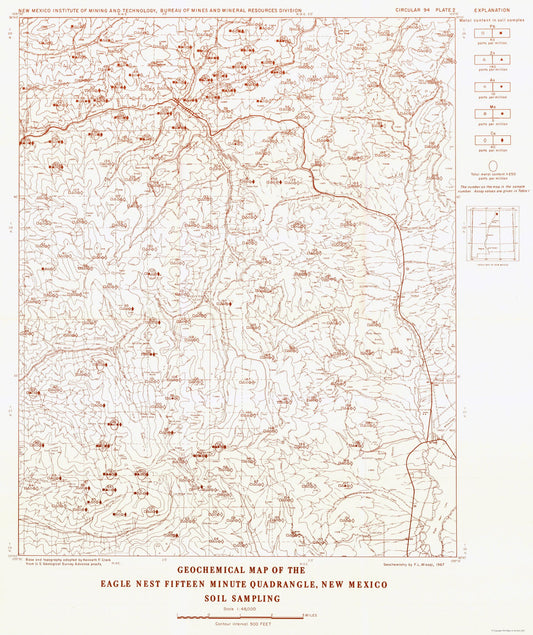 Historic Mine Map - Eagle Nest Quad Soil New Mexico Mines - Clark 1967 - 23 x 27.43 - Vintage Wall Art