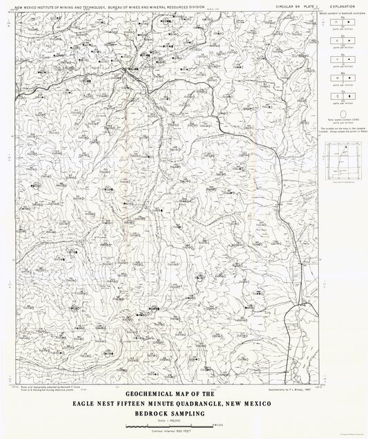 Historic Mine Map - Eagle Nest Quad Bedrock New Mexico Mines - Clark 1967 - 23 x 27.42 - Vintage Wall Art