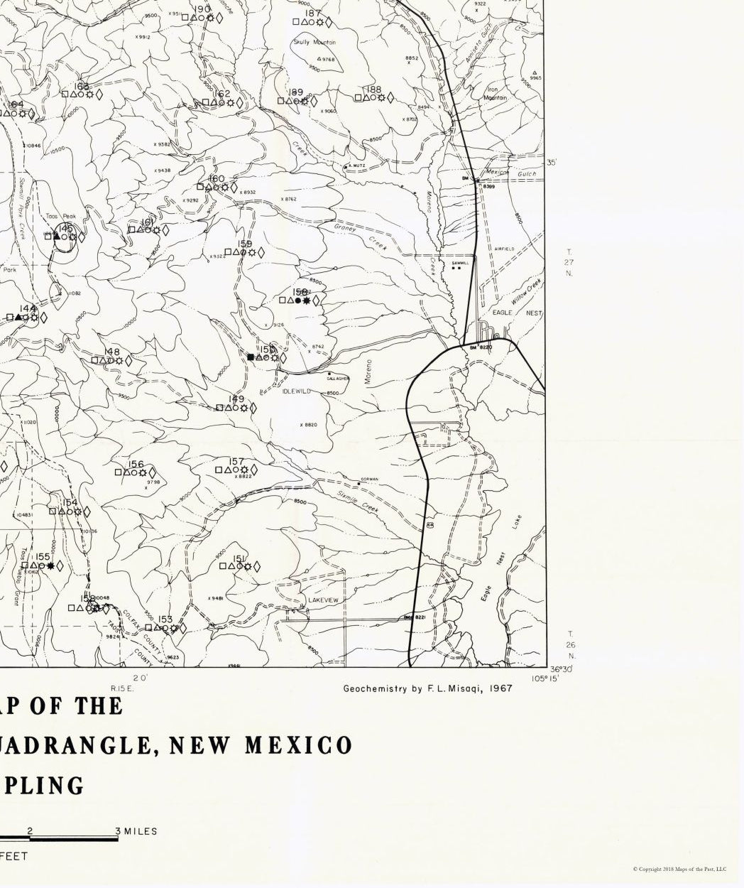 Historic Mine Map - Eagle Nest Quad Bedrock New Mexico Mines - Clark 1967 - 23 x 27.42 - Vintage Wall Art
