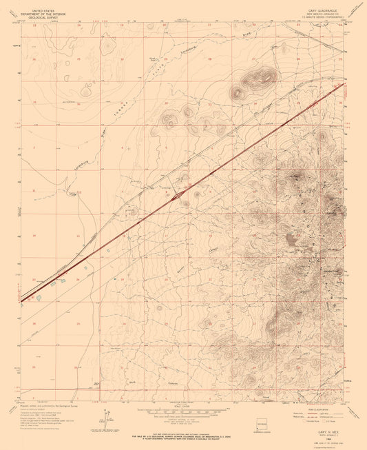 Topographical Map - Gary New Mexico Quad - USGS 1964 - 23 x 28.16 - Vintage Wall Art