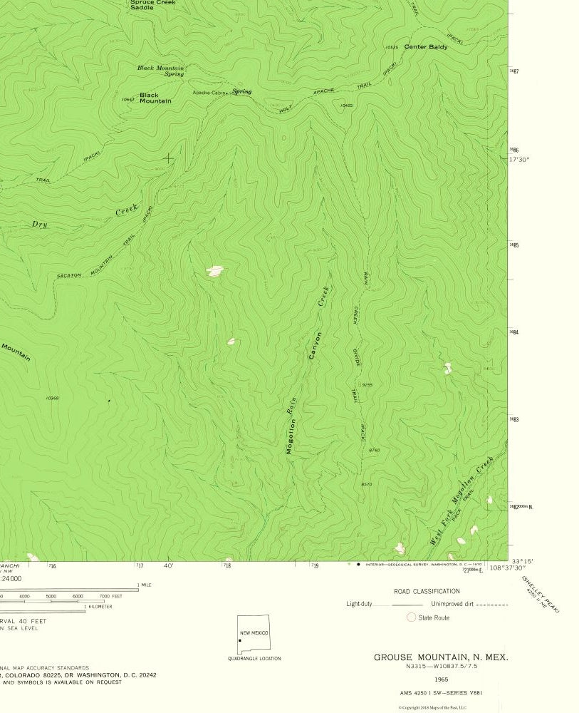 Topographical Map - Grouse Mountain New Mexico Quad - USGS 1965 - 23 x 28.27 - Vintage Wall Art