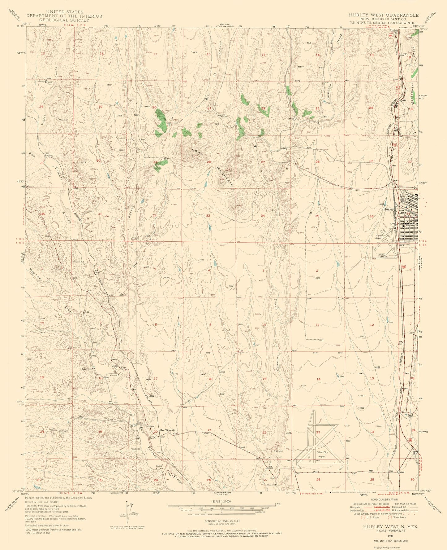 Topographical Map - West Hurley New Mexico Quad - USGS 1949 - 23 x 28.25 - Vintage Wall Art