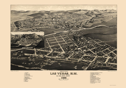 Historic Panoramic View - Las Vegas New Mexico - Stoner 1882 - 23 x 32.91 - Vintage Wall Art