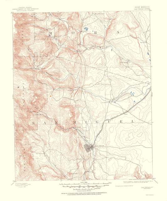 Topographical Map - Las Vegas New Mexico Sheet - USGS 1953 - 23 x 27.61 - Vintage Wall Art