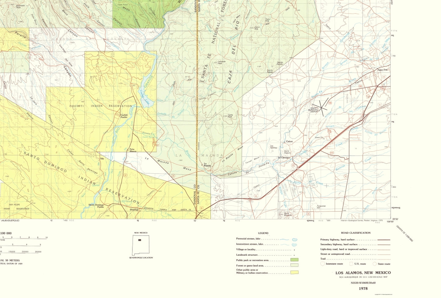 Topographical Map - Los Alamos New Mexico Quad - USGS 1978 - 23 x 33.97 - Vintage Wall Art