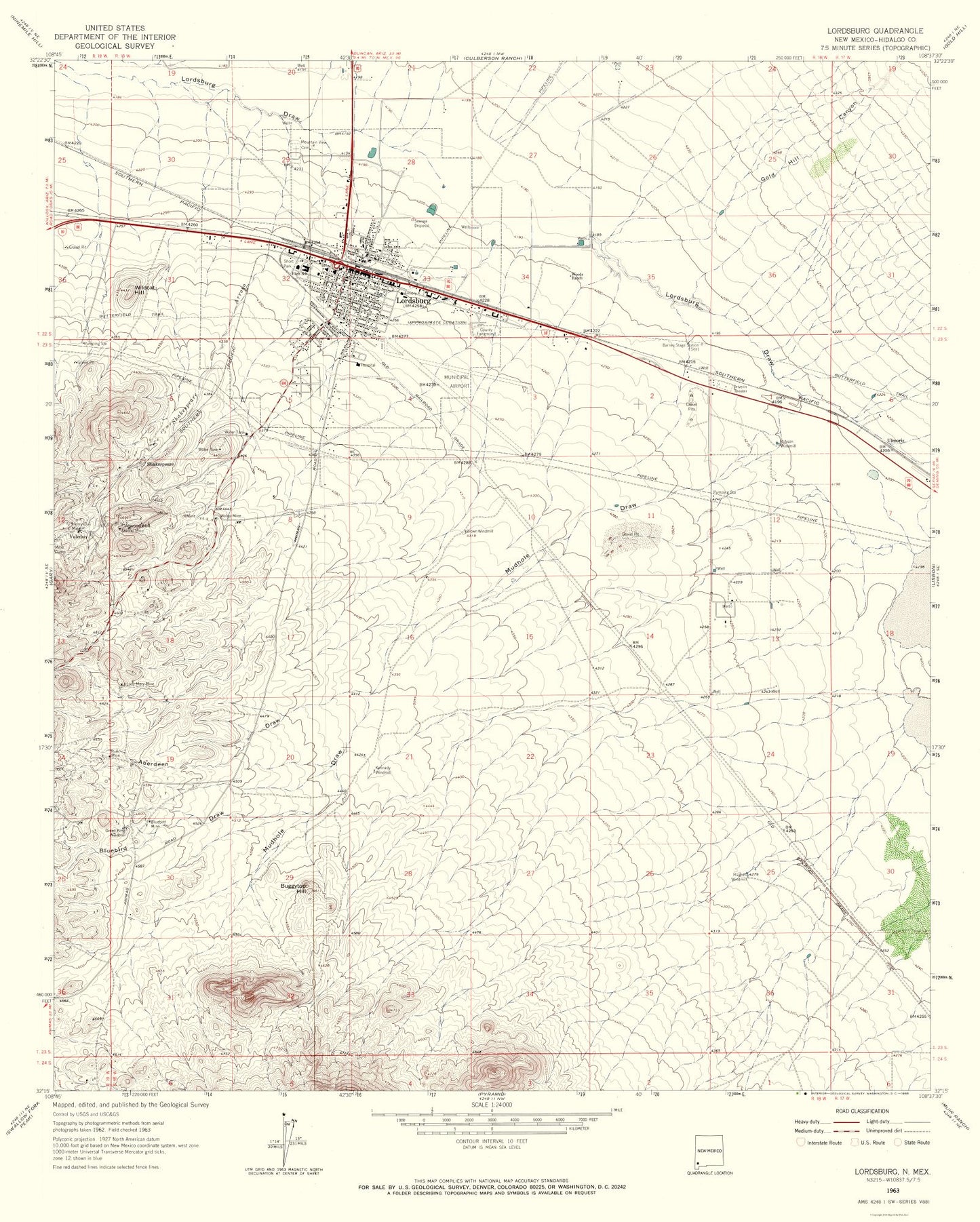 Topographical Map - Lordsburg New Mexico Quad - USGS 1963 - 23 x 28.68 - Vintage Wall Art