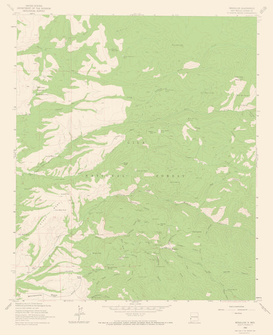 Topographical Map - Mogollon New Mexico Quad - USGS 1963 - 23 x 28.25 - Vintage Wall Art