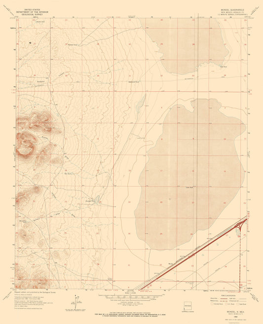 Topographical Map - Mondel New Mexico Quad - USGS 1964 - 23 x 28.42 - Vintage Wall Art