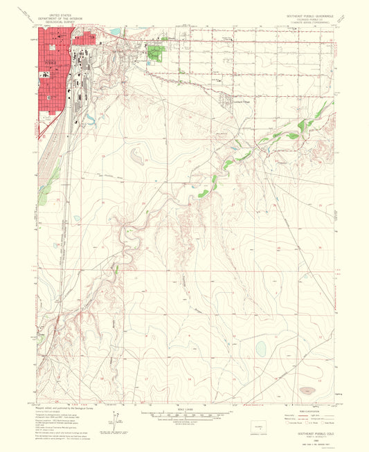 Topographical Map - Pueblo East Colorado Quad - USGS 1960 - 23 x 28.16 - Vintage Wall Art