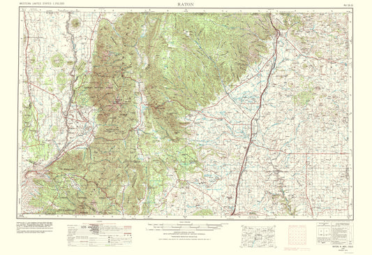 Topographical Map - Raton New Mexico Sheet - USGS 1977 - 23 x 33.63 - Vintage Wall Art