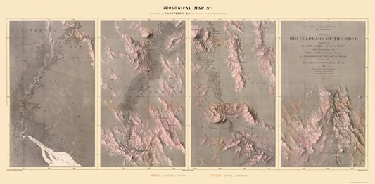 Topographical Map - Rio Colorado of the West - Floyd 1858 - 47 x 23 - Vintage Wall Art