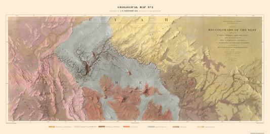 Topographical Map - Rio Colorado West - Floyd 1858 - 46.38 x 23 - Vintage Wall Art