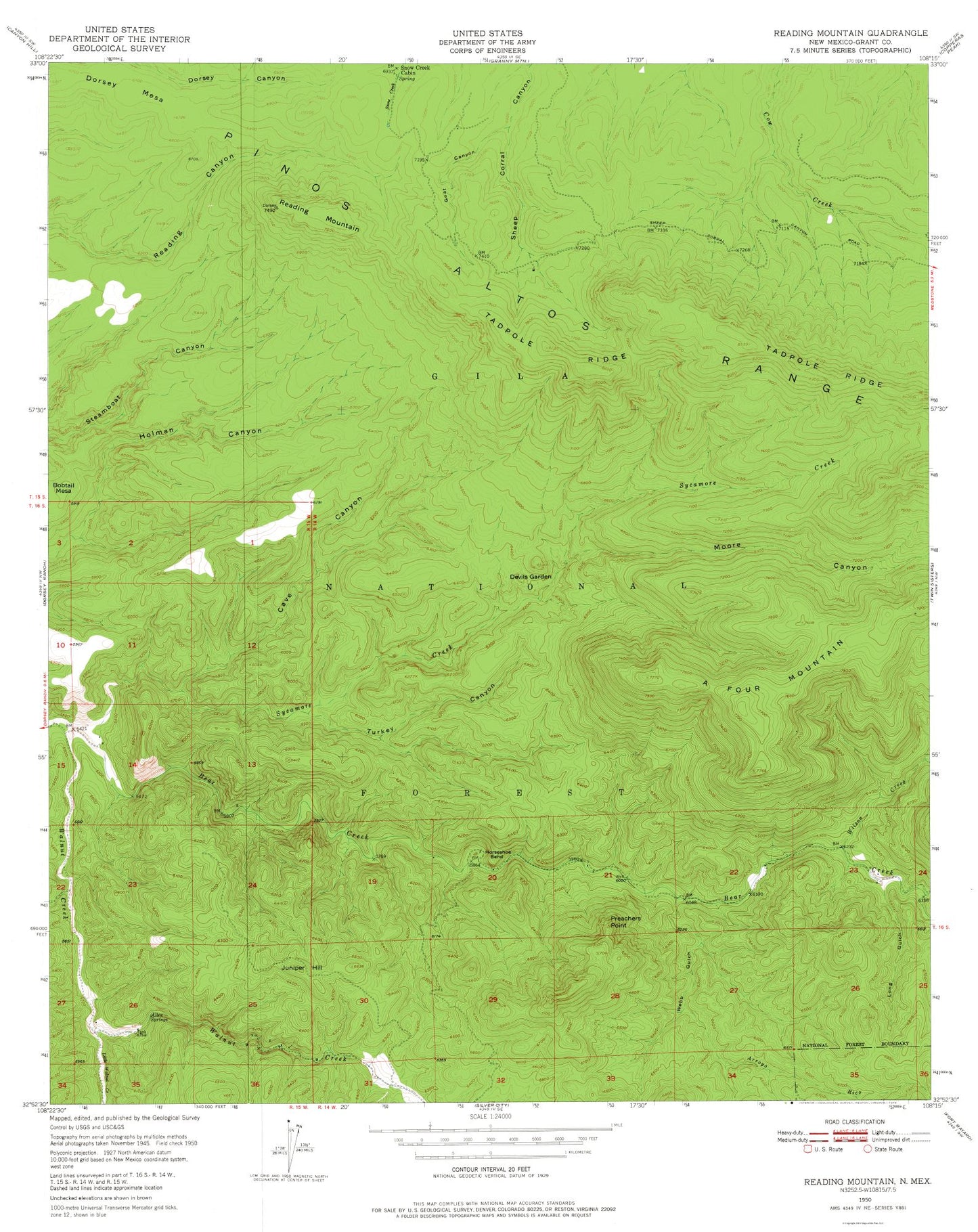 Topographical Map - Reading Mountain New Mexico Quad - USGS 1950 - 23 x 28.97 - Vintage Wall Art