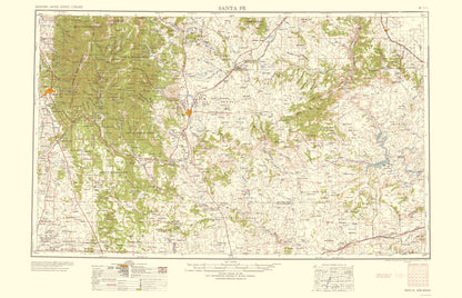 Topographical Map - Santa Fe New Mexico Quad - USGS 1958 - 23 x 35.70 - Vintage Wall Art