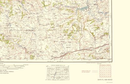 Topographical Map - Santa Fe New Mexico Quad - USGS 1958 - 23 x 35.70 - Vintage Wall Art