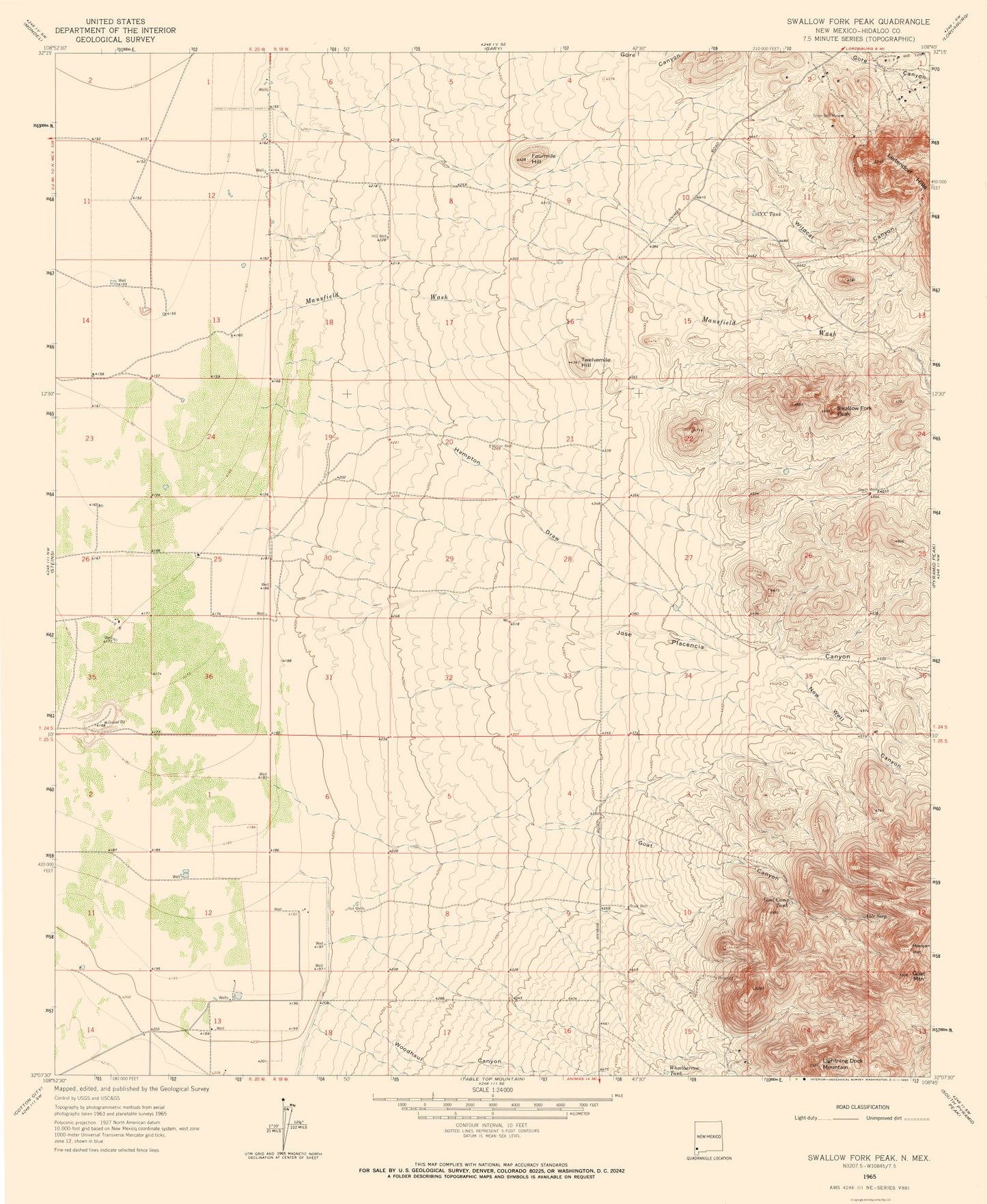 Topographical Map - Swallow Fork Peak New Mexico Quad - USGS 1965 - 23 x 28.03 - Vintage Wall Art