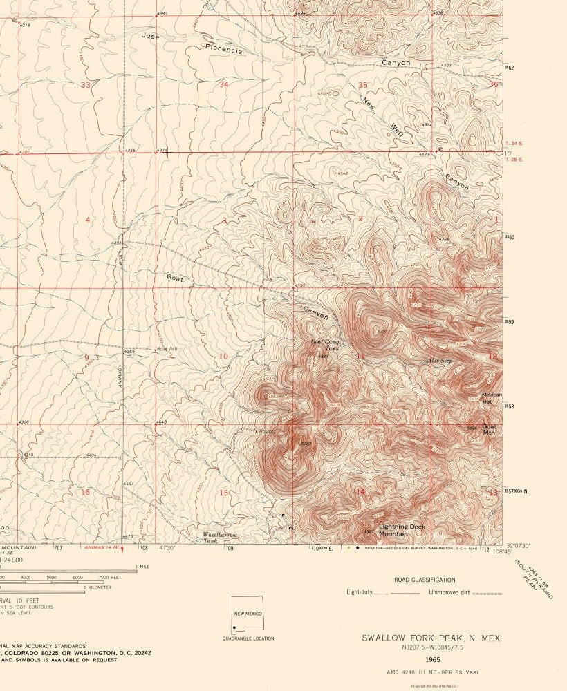 Topographical Map - Swallow Fork Peak New Mexico Quad - USGS 1965 - 23 x 28.03 - Vintage Wall Art