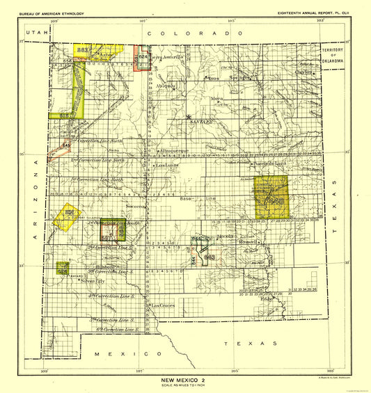 Historic State Map - New Mexico - Hoen 1896 - 23 x 24.38 - Vintage Wall Art