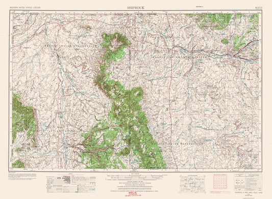 Topographical Map - Shiprock New Mexico Quad - USGS 1954 - 31.52 x 23 - Vintage Wall Art