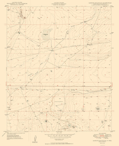 Topographical Map - Sardine Mountain New Mexico Quad - USGS 1949 - 23 x 28.17 - Vintage Wall Art