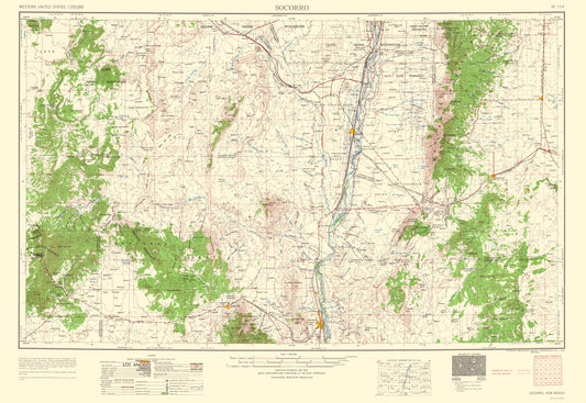 Topographical Map - Socorro New Mexico Quad - USGS 1962 - 23 x 33.41 - Vintage Wall Art