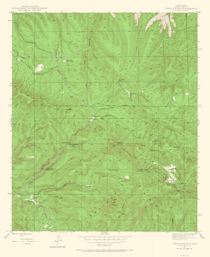 Topographical Map - Twin Sisters New Mexico Quad - USGS 1947 - 23 x 28.12 - Vintage Wall Art