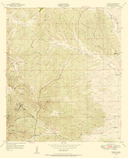 Topographical Map - Tyrone New Mexico Quad - USGS 1950 - 23 x 28.47 - Vintage Wall Art