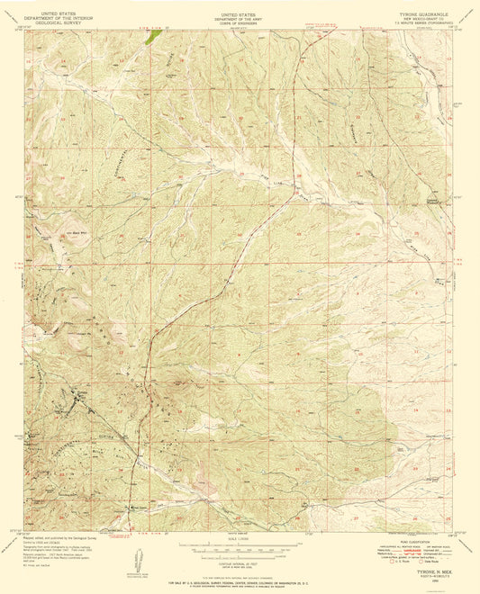 Topographical Map - Tyrone New Mexico Quad - USGS 1950 - 23 x 28.47 - Vintage Wall Art