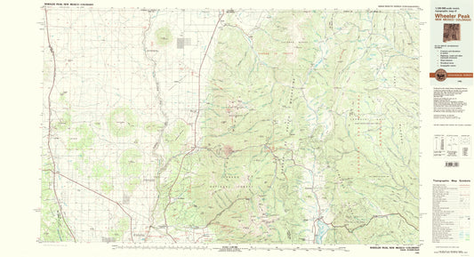 Topographical Map - Wheeler Peak New Mexico Colorado Quad - USGS 1982 - 23 x 42.36 - Vintage Wall Art