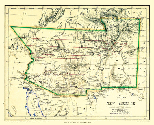 Historic State Map - New Mexico Territory - Johnston 1857 - 28.44 x 23 - Vintage Wall Art