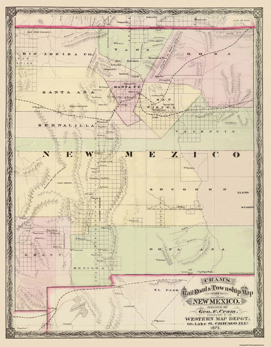 Historic State Map - New Mexico Territory - Cram 1875 - 23 x 29.38 - Vintage Wall Art