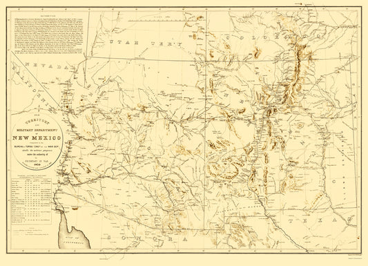 Topographical Map - New Mexico Territory New Mexico Arizona - Dougal 1859 - 23 x 31.86 - Vintage Wall Art