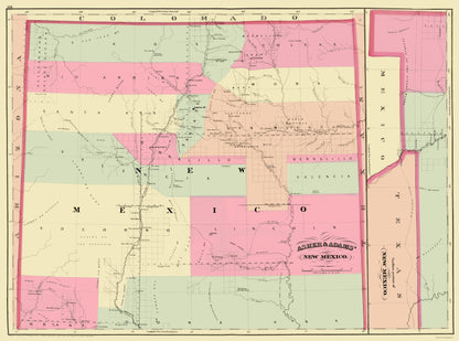 Historic State Map - New Mexico - Asher 1874 - 23 x 31.00 - Vintage Wall Art