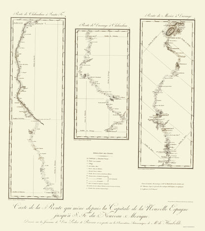 Historic State Map - New Mexico Routes - von Humbolt 1807 - 23 x 25.95 - Vintage Wall Art