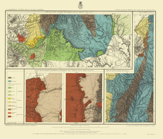 Topographical Map - New Mexico Colorado Sheet - US Army 1886 - 23 x 26.96 - Vintage Wall Art