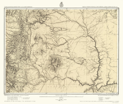 Topographical Map - New Mexico North New Mexico Sheet - US Army 1877 - 23 x 27.21 - Vintage Wall Art