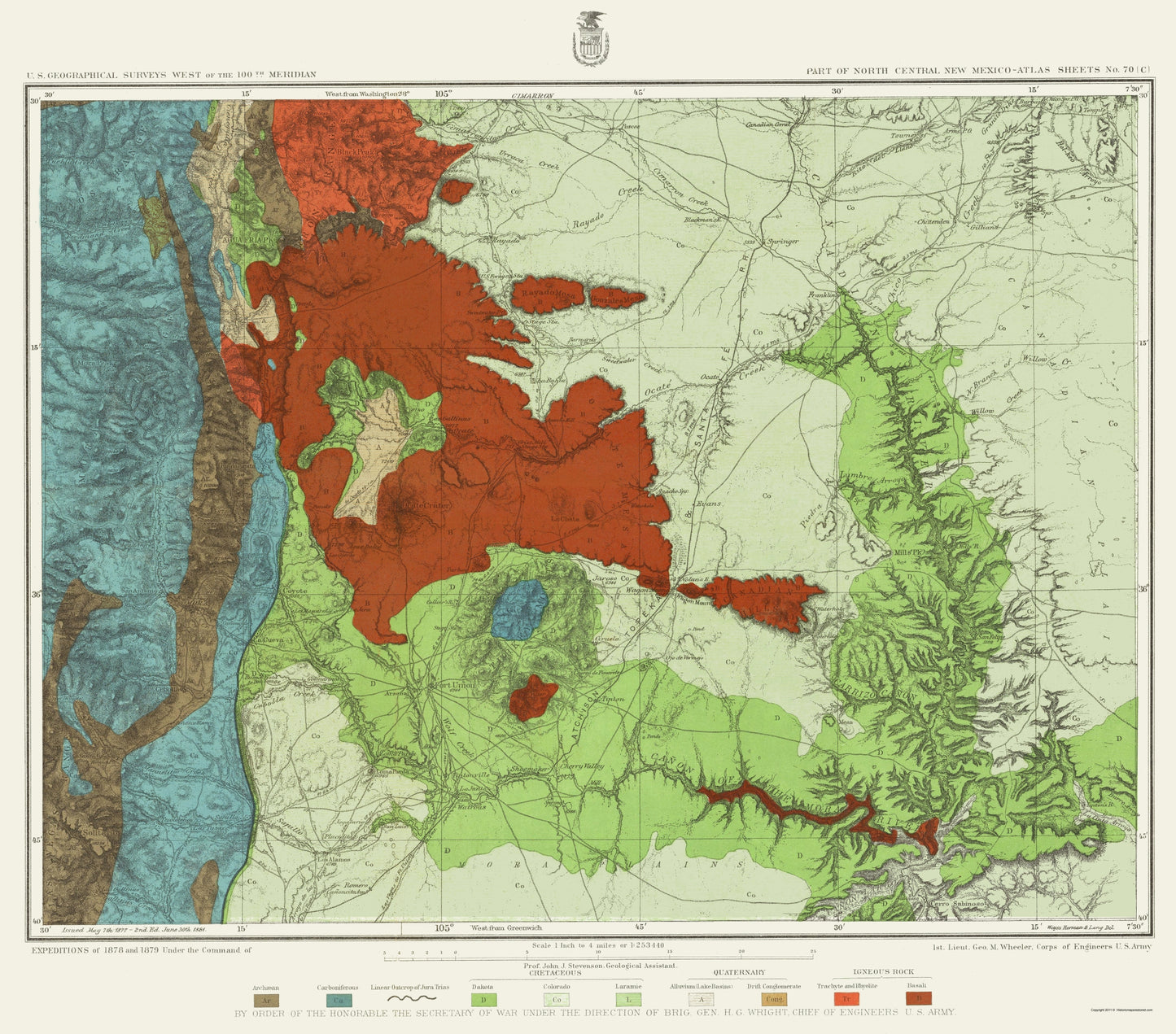 Topographical Map - New Mexico North New Mexico Sheet - US Army 1881 - 23 x 26.14 - Vintage Wall Art