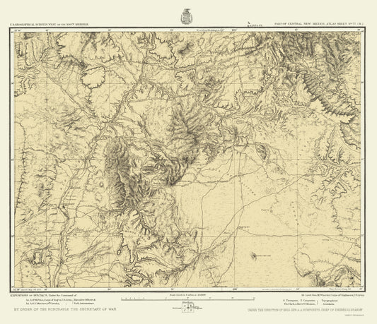 Topographical Map - New Mexico Central New Mexico Sheet - US Army 1877 - 23 x 26.70 - Vintage Wall Art