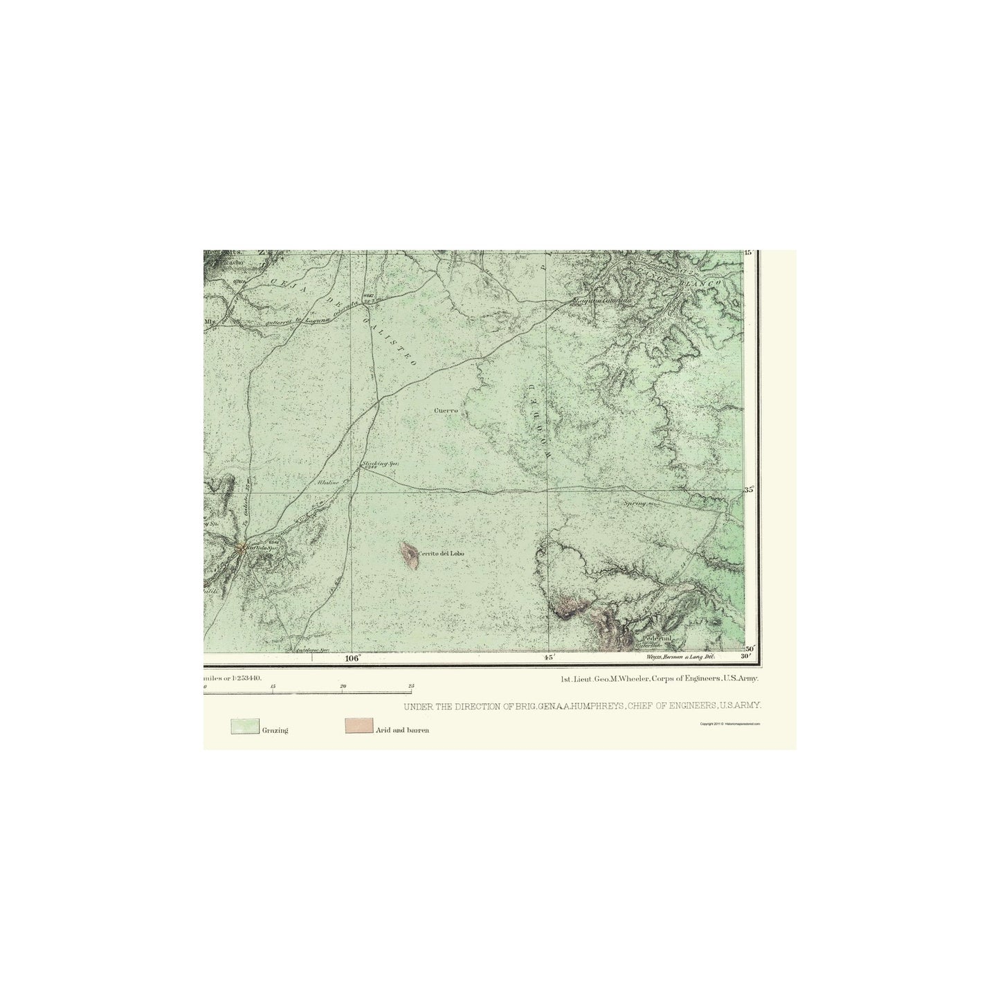 Topographical Map - Central New Mexico Economic Sheet - US Army 1877 - 23 x 27.29 - Vintage Wall Art