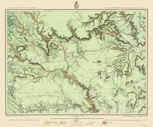 Topographical Map - Central New Mexico Land Classification Sheet - US Army 1877 - 23 x 27.65 - Vintage Wall Art